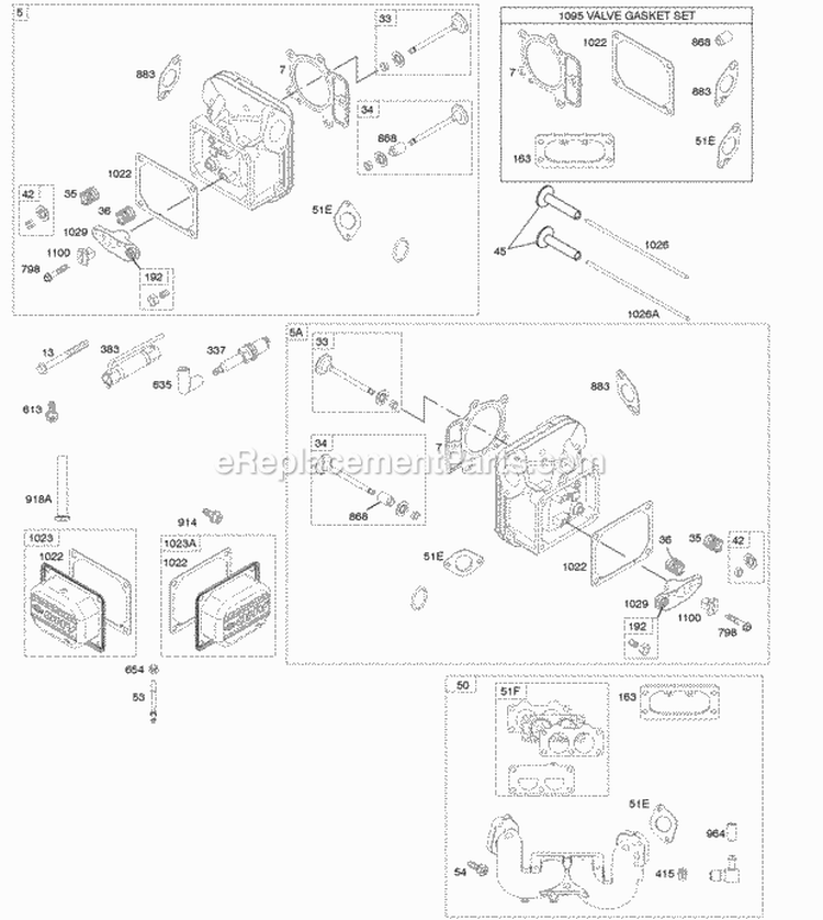 Cylinder Head Exhaust System Gasket Set-Valve Valves Diagram and Parts List for 44P977-0110-G5  Briggs and Stratton Engine